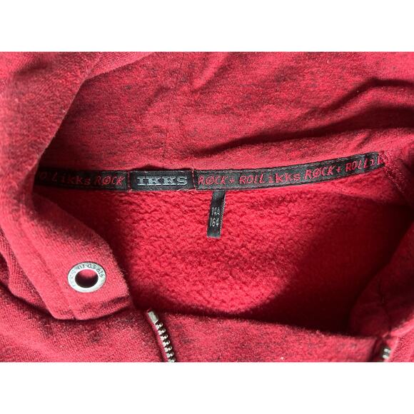 IKKS SWEAT JACKET RED WITH HOUNDSTOOTH GUITAR LOGO ON BACK BOYS 14-16 - Picture 15 of 15